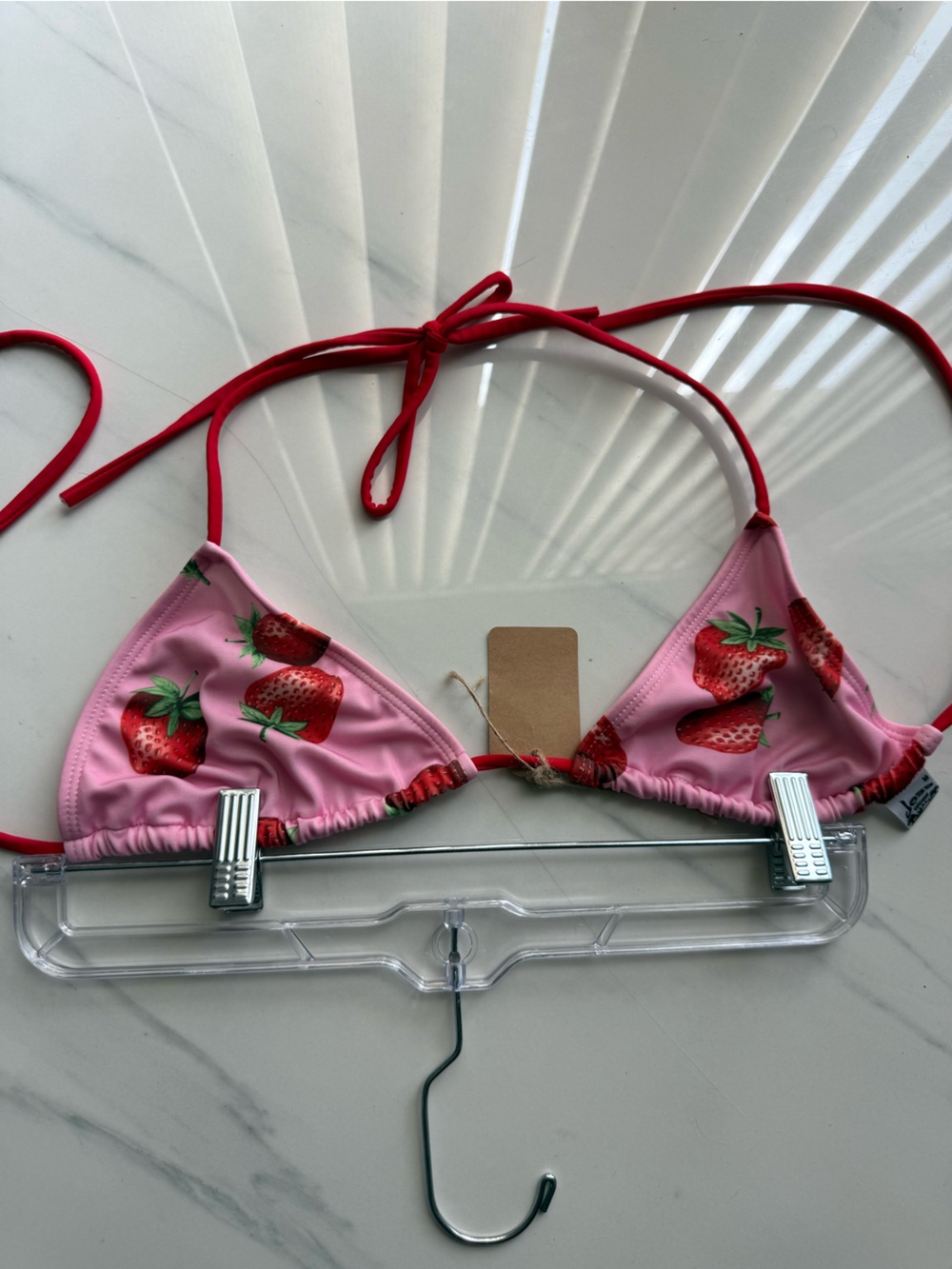 Vintage Pink Bikini Top with Red Tie